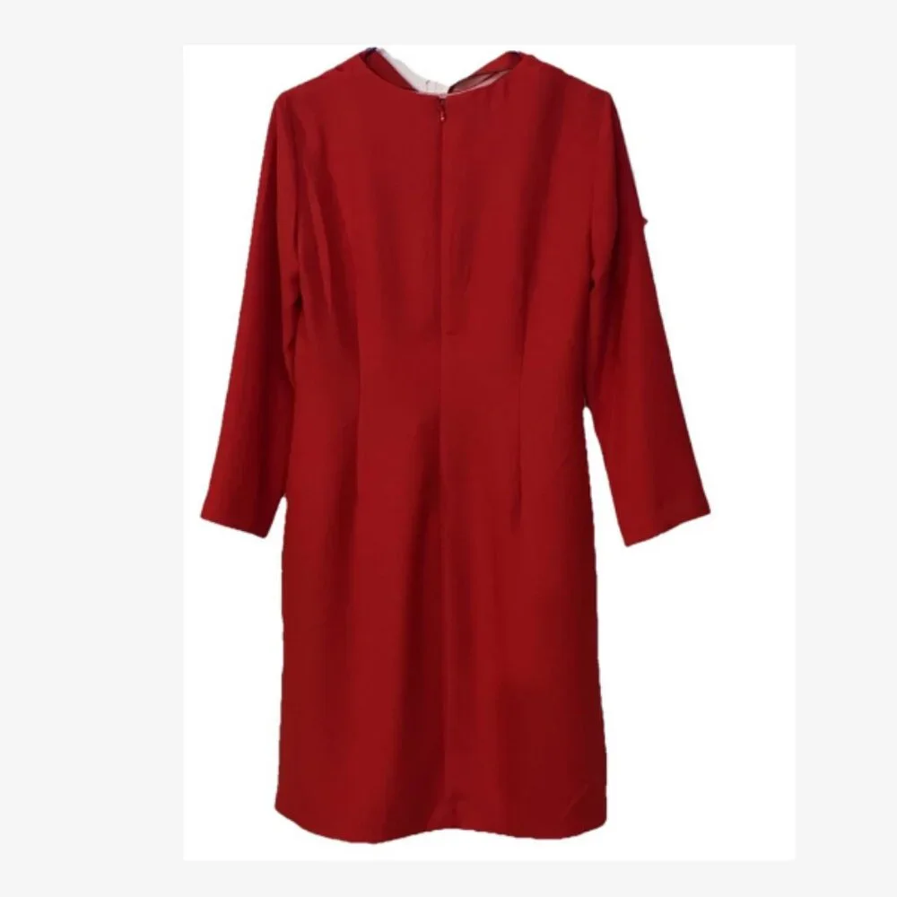 Banana Republic Dress Ruffled Sheath Women’s Size 8 Red Hidden Back Zipper Poly - Picture 3 of 4